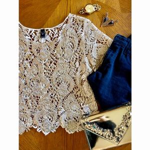 Worn once!!! Windsor Metallic Lace Crop Top